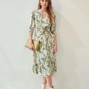 Brand New PREMIUM VISCOSE PRINTED GATHERED DRESS Green